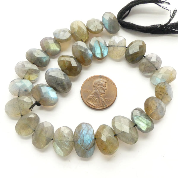 Labradorite, Faceted Flat Ovals 10x12mm on 10.5-inch Strands