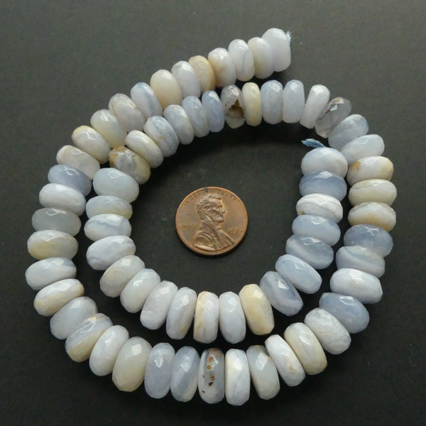 Blue Lace Agate, Faceted Rondelles 4x11mm on 16-inch Strands