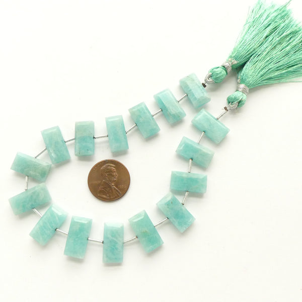 Amazonite, Faceted Center-Drilled Rectangles, 8x16mm on Short 9-inch Strand