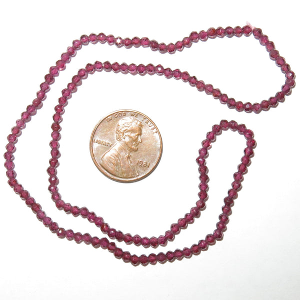 Garnet, Faceted Round 3mm Beads on 14-inch Strands