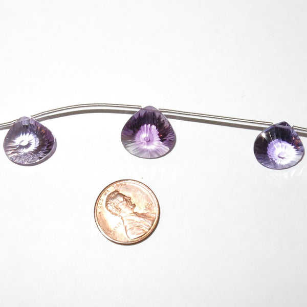 Briolettes, Amethyst Tabiz, Set of 3 Large Beads 12-15mm Long