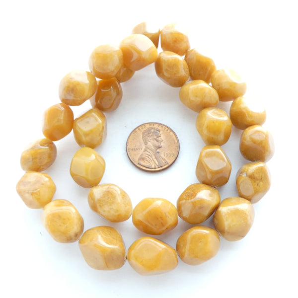 Yellow Jasper,  Softly Faceted Nuggets, 14x12mm on 16-inch Strands