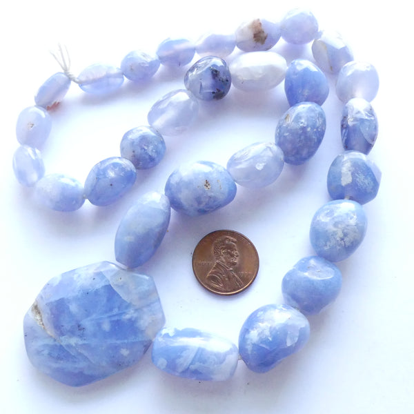 Blue Chalcedony, Ancient Persian,  Strand with Pendant