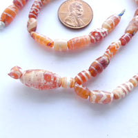 Carnelian, Ancient Etched from Afghanistan, Largest 17mm,  19-inch Strand