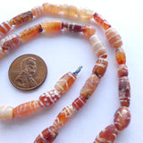 Carnelian, Ancient Etched from Afghanistan, Largest 17mm,  19-inch Strand