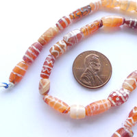 Carnelian, Ancient Etched from Afghanistan, Largest 17mm,  19-inch Strand