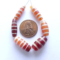 Carnelian, Ancient Etched Indus Valley, 15-20mm long,  Set of 6