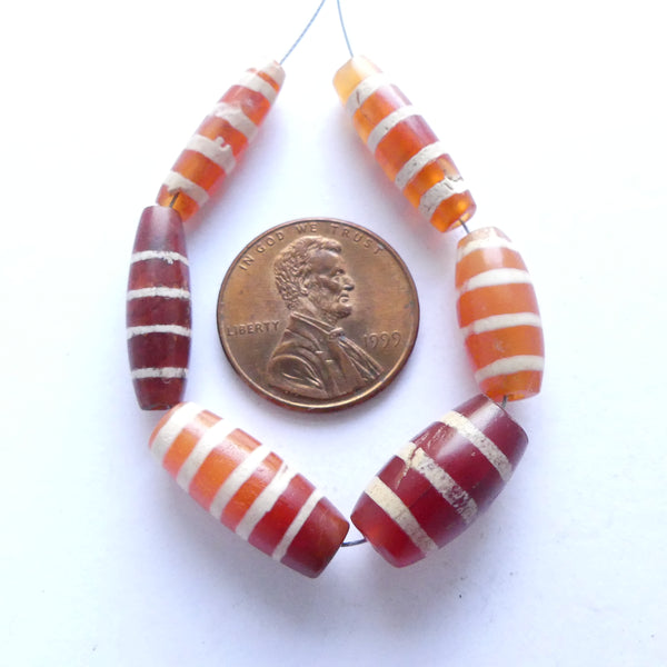 Carnelian, Ancient Etched Indus Valley, 15-20mm long,  Set of 6