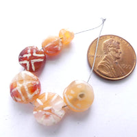 Carnelian, Ancient Etched Coin Shape Beads, 6-10mm Diameter, Set of 6