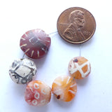 Carnelian, Ancient Etched Coin Shape Beads, Set of 5, Largest 14mm diameter