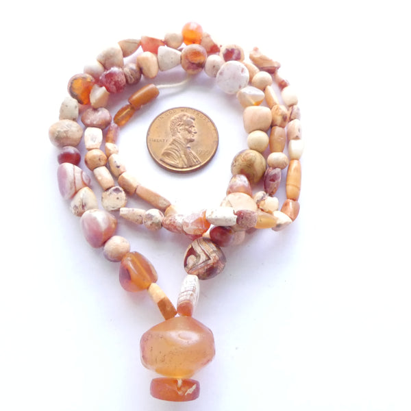 Carnelian, Ancient Indus Valley Beads, Assorted Shapes on 20-inch Strand