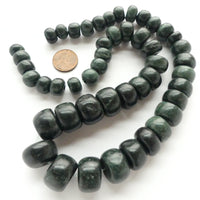 Jade, Guatemalan Greenstone, Frieda Kahlo Style Beads, Graduated 22-inch Strands