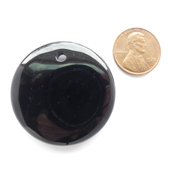 Black Onyx Circle Pendant, 38mm