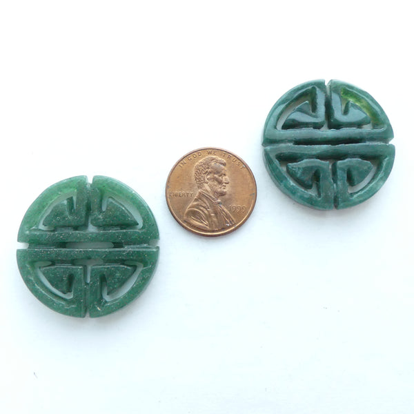 Jade Pendant,  Carved Double Happiness, 28mm Diameter, Sold Indidually