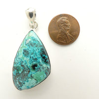 Chrysocolla Pendant, Medium Freeform Set in Sterling Silver, 48x23