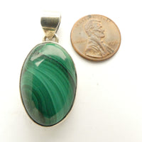 Malachite Pendant, Small Oval Set in Sterling Silver, 35x20mm