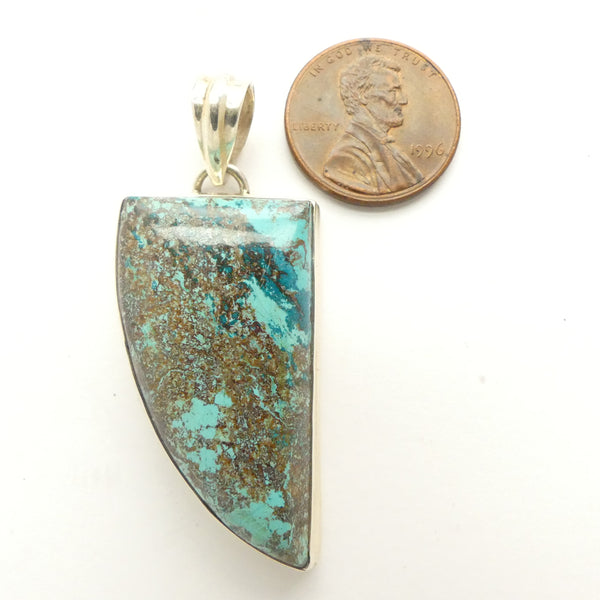 Chrysocolla with Cuprite Pendant, Freeform in Sterling Silver, 48x20mm