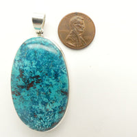 Chrysocolla Pendant, Large Oval Set in Sterling Silver, 57x30mm