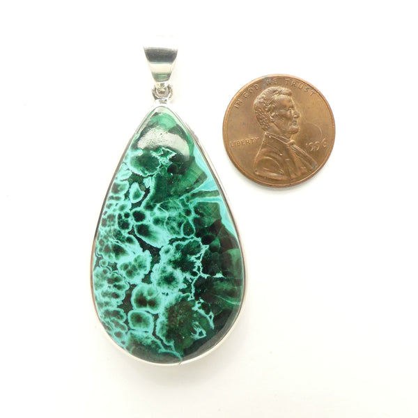 Chrysocolla Pendant, Medium Teardrop Set in Sterling Silver, 53x16mm