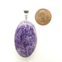 Charoite Pendant, Large Oval Set in Sterling Silver, 55x26mm