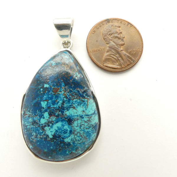 Chrysocolla with Cuprite Pendant, Medium Teardrop Set in Sterling Silver, 45x25mm