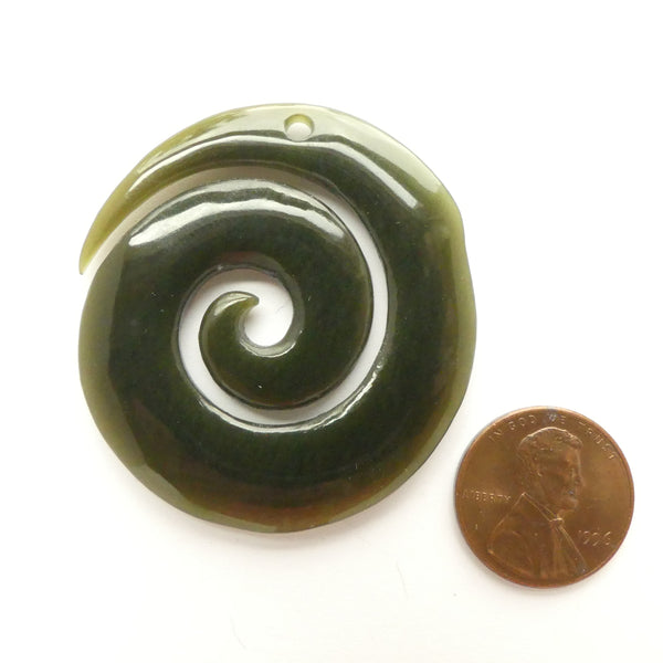 Jade Pendant, Maori Style Spiral, 45mm Diameter