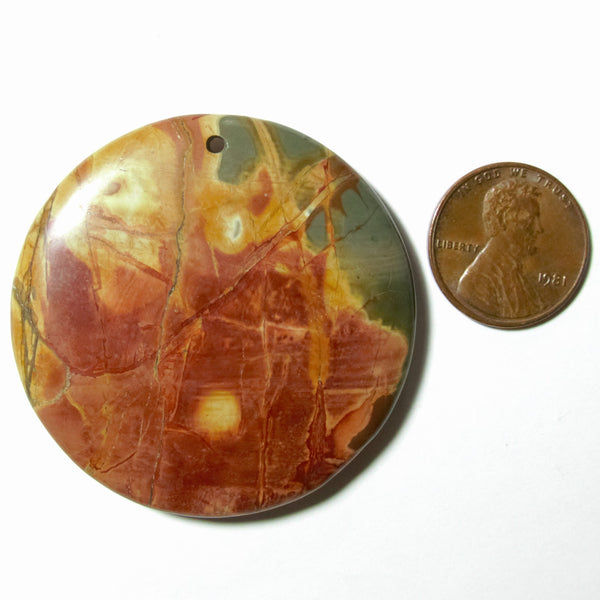 Red Creek Jasper Round Pendant, 1.75 inches diameter