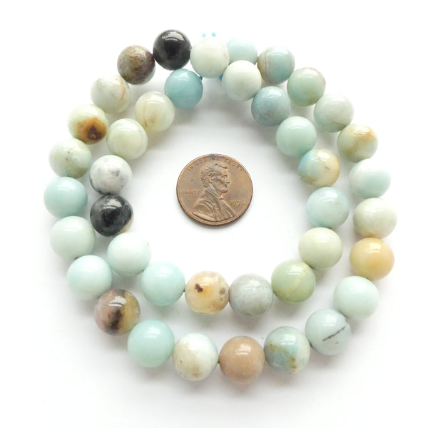 Amazonite, Mixed Color, 10mm Round Beads on 16-inch Strands