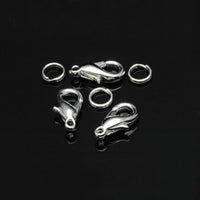 Clasp, Silver Tone Lobster, with Split Rings, 15mm,  Set of 3