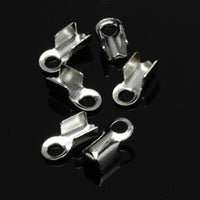 Packaged Findings, Silver Tone Fold Over Crimps for 1-2mm Cords, Pkg 4