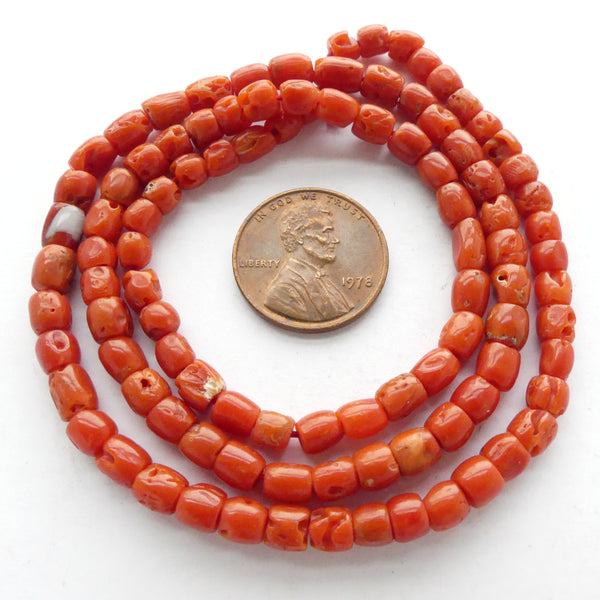 Coral, Himalayan Red, Short Barrels, on 19-inch Strand