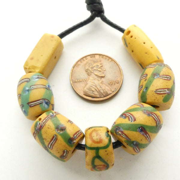 Yellow Antique Venetian Lampwork, Set of 7 Beads