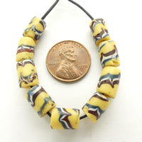 Yellow Antique Venetian Lampwork, Set of 9 Small Feathered Beads