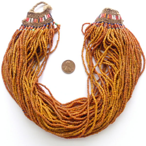 Naga Necklace, Antique "Mustard" Tiny Seed Beads, 62 Strands, 32 Inches