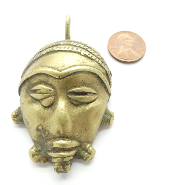 Brass, Mask, Vintage, Large Lost Wax Cast from Ghana, 3" Long