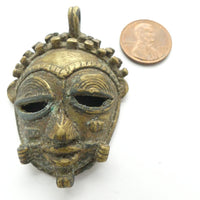 Brass,Mask, Vintage, Medium Lost Wax Cast from Ghana, 2.5" Long