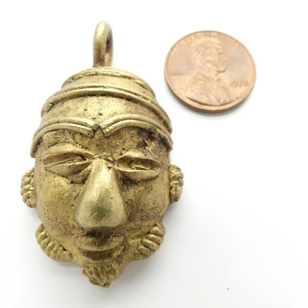 Brass, Mask, Vintage, Small Lost Wax Cast From Ghana, 2" Long