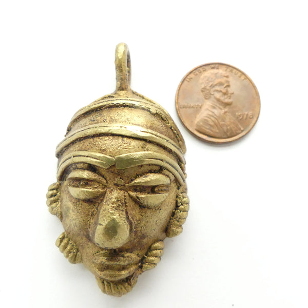 Brass, Mask, Small Lost Wax Cast From Ghana, 2" Long