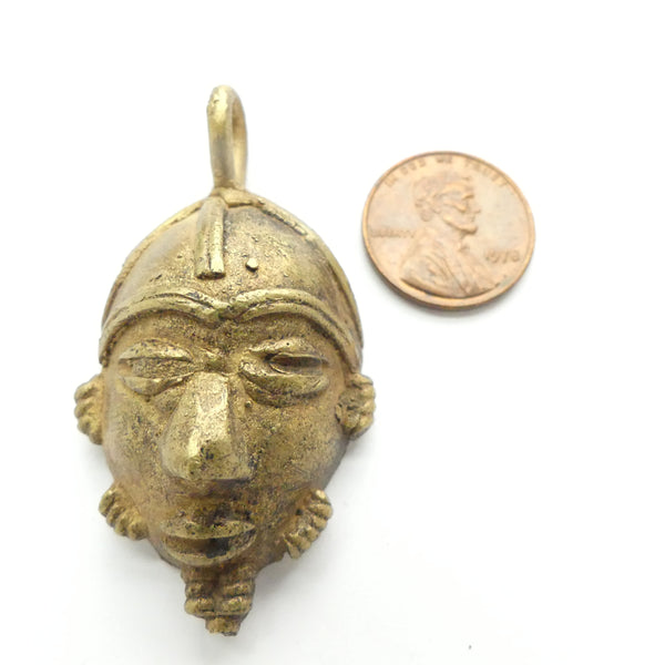 Brass Mask, Vintage, Small Lost Wax Cast Mask from Ghana, 2" Long