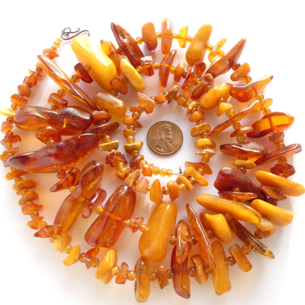 Amber, Necklace of Mixed Large Tabular and Smaller Nuggets, 38-inched