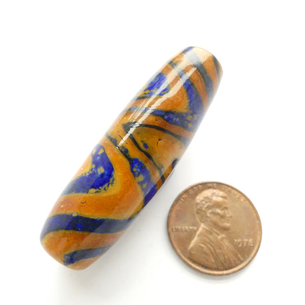 Jim Smircich Bead, Amber, Ochre and Blue, 47x15mm