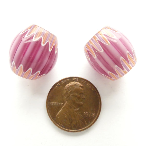 Chevron Beads, by Mossman & Mullaney Pink, White & Clear, 17x15mm, Set of 2