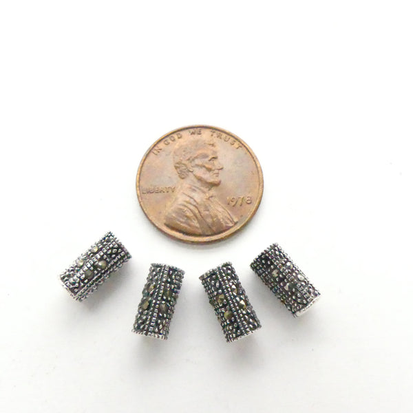 Marcasite Tubular Beads, 10x5mm, Set of 4