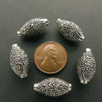 Bali Sterling Silver and Marcasite Beads, Oval 18x10mm, Sold Individually