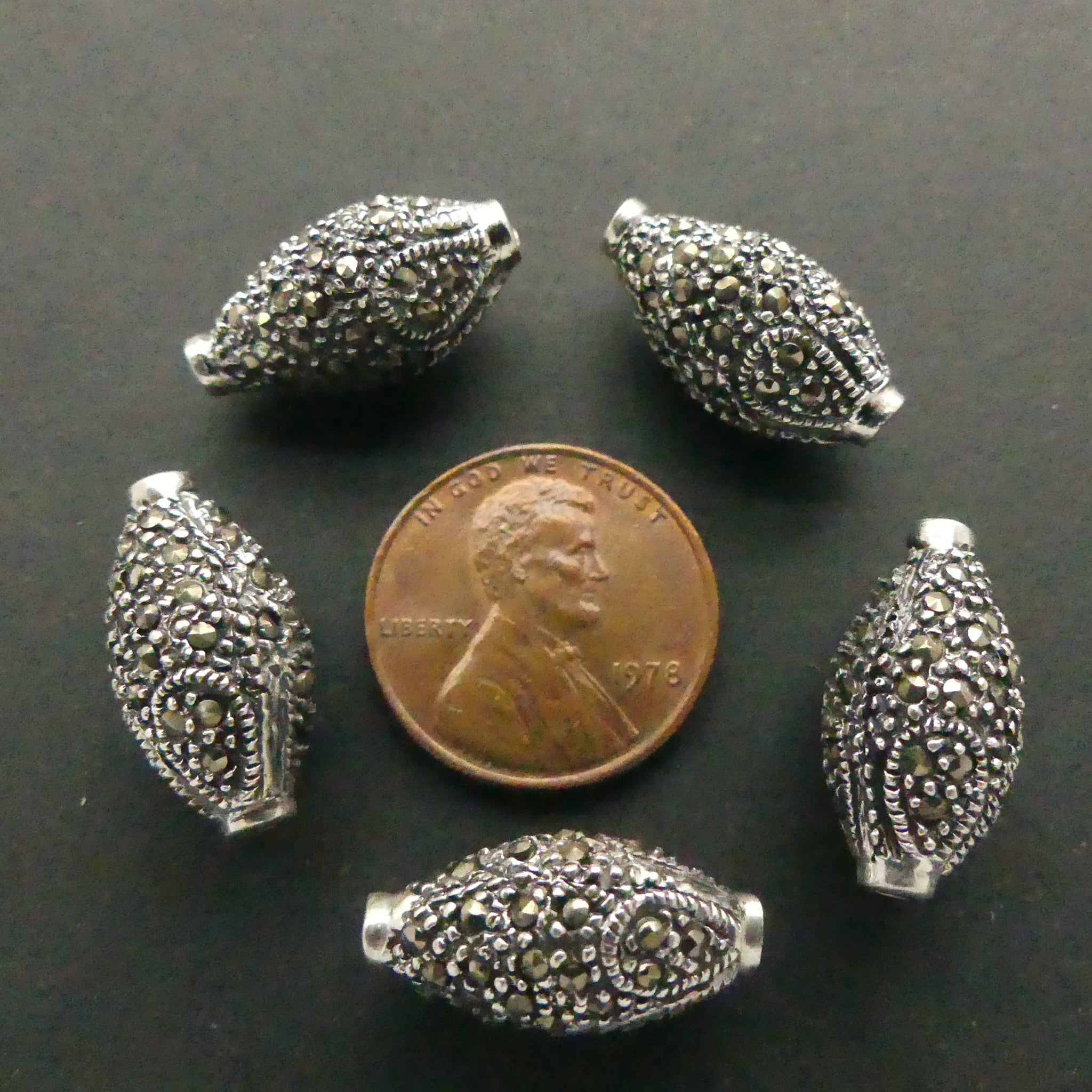 Pair of 15mm Sterling popular Marcasite Beads