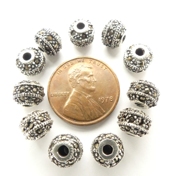 Marcasite Beads, Rounded Barrels, Extremely Detailed, 6x7mm, Sold Individually