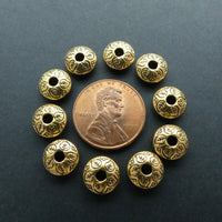 Cast Gold Tone Decorated Rondelles 4x8mm, Pkg of 30 grams