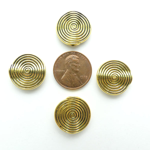 Cast Gold-tone Spiral Disc, 18x4mm, Set of 4