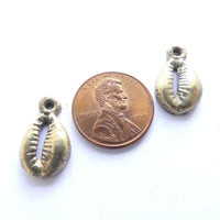 Brass, African Inspired Cast Cowrie Shells, 18mm, Set of 2