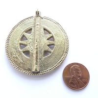 Brass,  African Inspired Round Pendant with Star Design, 50mm diameter